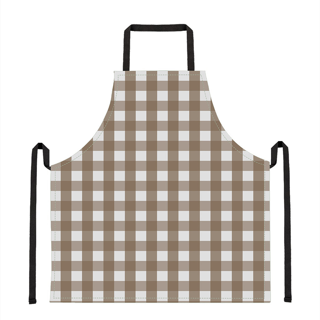 Brown And White Check Pattern Print Apron