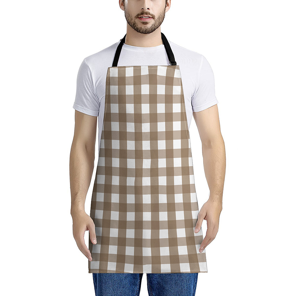 Brown And White Check Pattern Print Apron