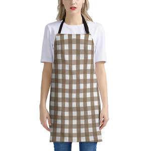 Brown And White Check Pattern Print Apron