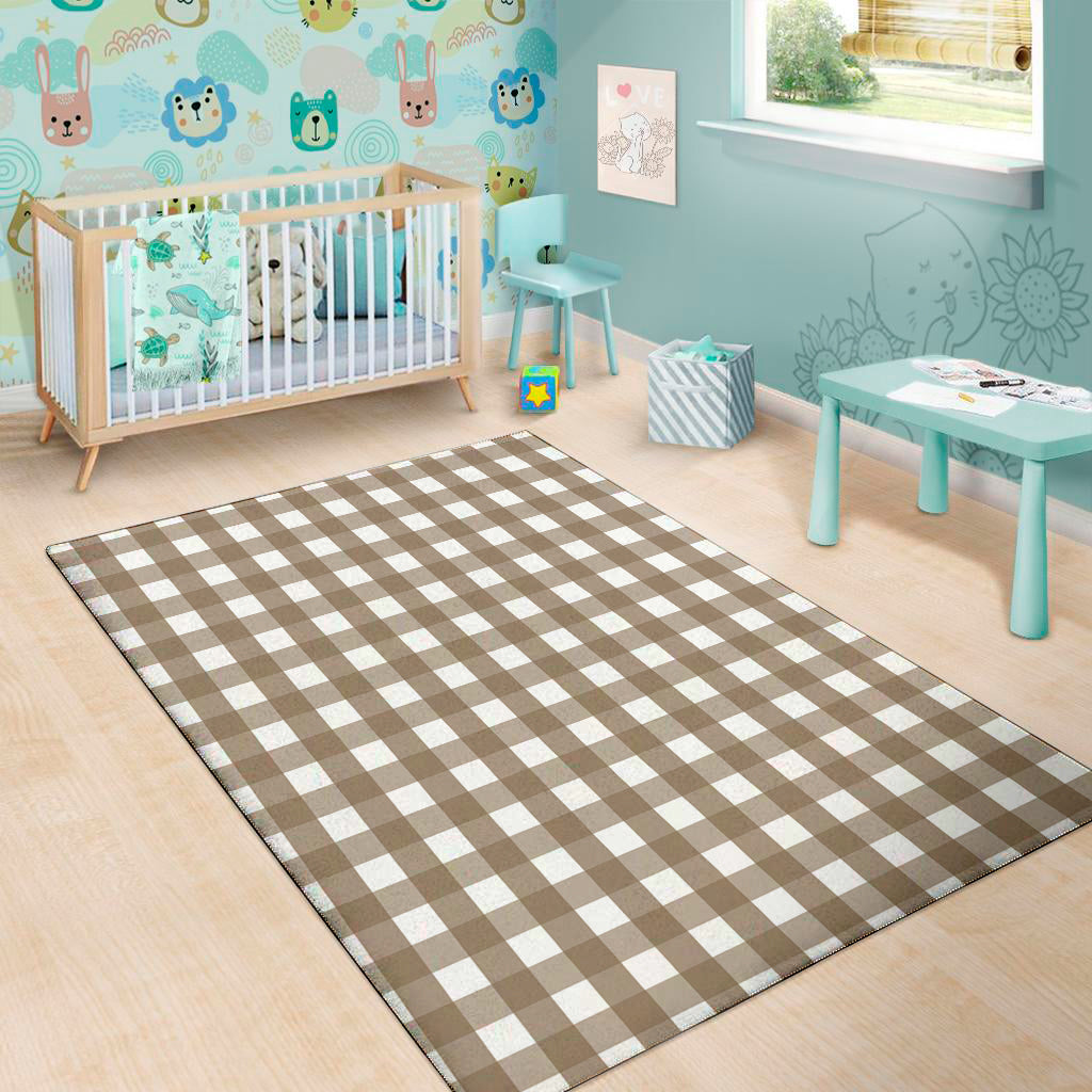 Brown And White Check Pattern Print Area Rug