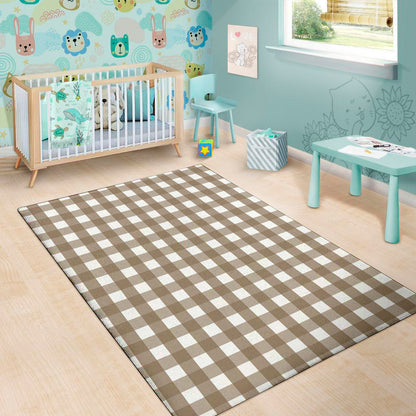 Brown And White Check Pattern Print Area Rug