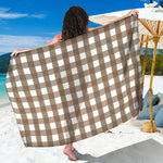 Brown And White Check Pattern Print Beach Sarong Wrap