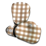 Brown And White Check Pattern Print Boxing Gloves
