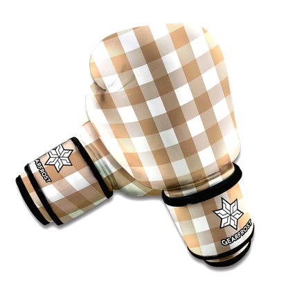 Brown And White Check Pattern Print Boxing Gloves