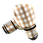Brown And White Check Pattern Print Boxing Gloves