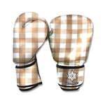 Brown And White Check Pattern Print Boxing Gloves