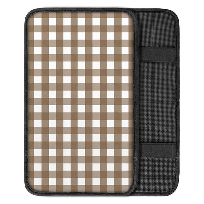 Brown And White Check Pattern Print Car Center Console Cover