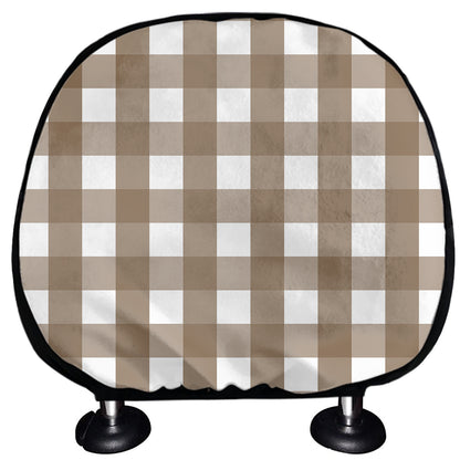 Brown And White Check Pattern Print Car Headrest Covers