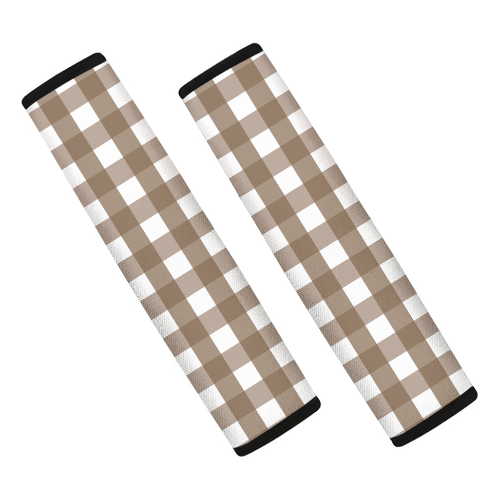 Brown And White Check Pattern Print Car Seat Belt Covers