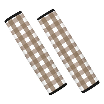 Brown And White Check Pattern Print Car Seat Belt Covers
