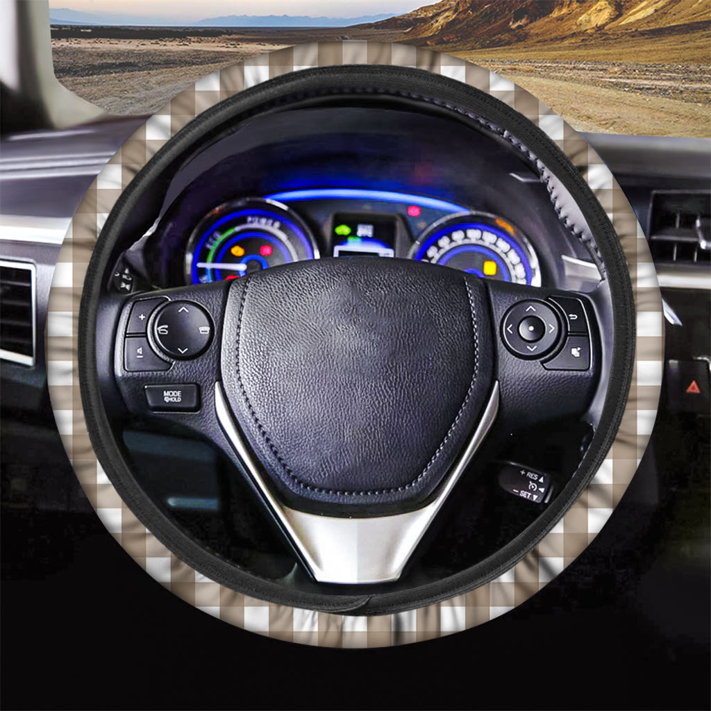 Brown And White Check Pattern Print Car Steering Wheel Cover
