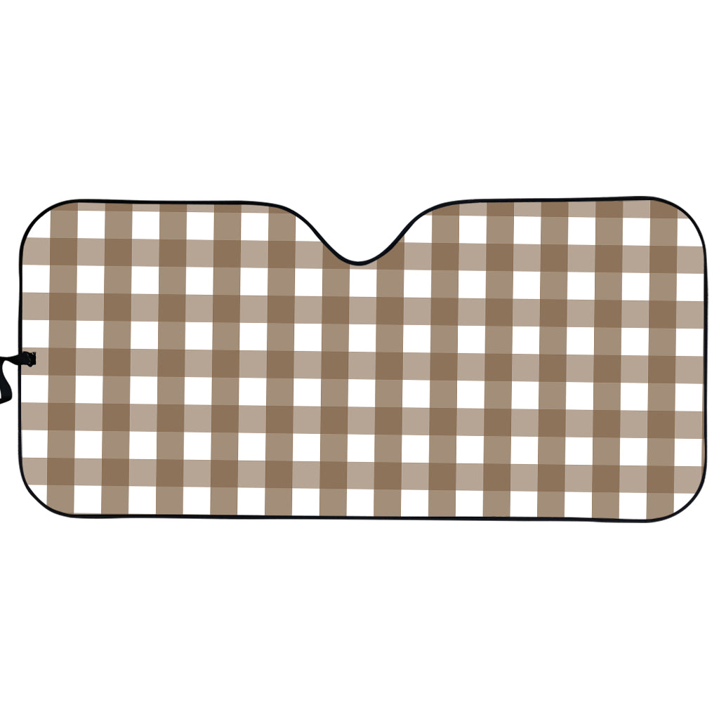 Brown And White Check Pattern Print Car Sun Shade