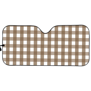 Brown And White Check Pattern Print Car Sun Shade