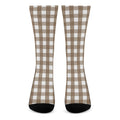 Brown And White Check Pattern Print Crew Socks