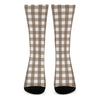 Brown And White Check Pattern Print Crew Socks