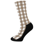 Brown And White Check Pattern Print Crew Socks