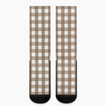 Brown And White Check Pattern Print Crew Socks