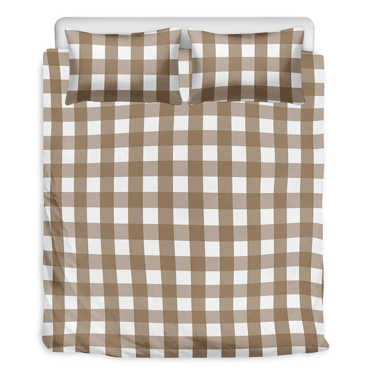 Brown And White Check Pattern Print Duvet Cover Bedding Set