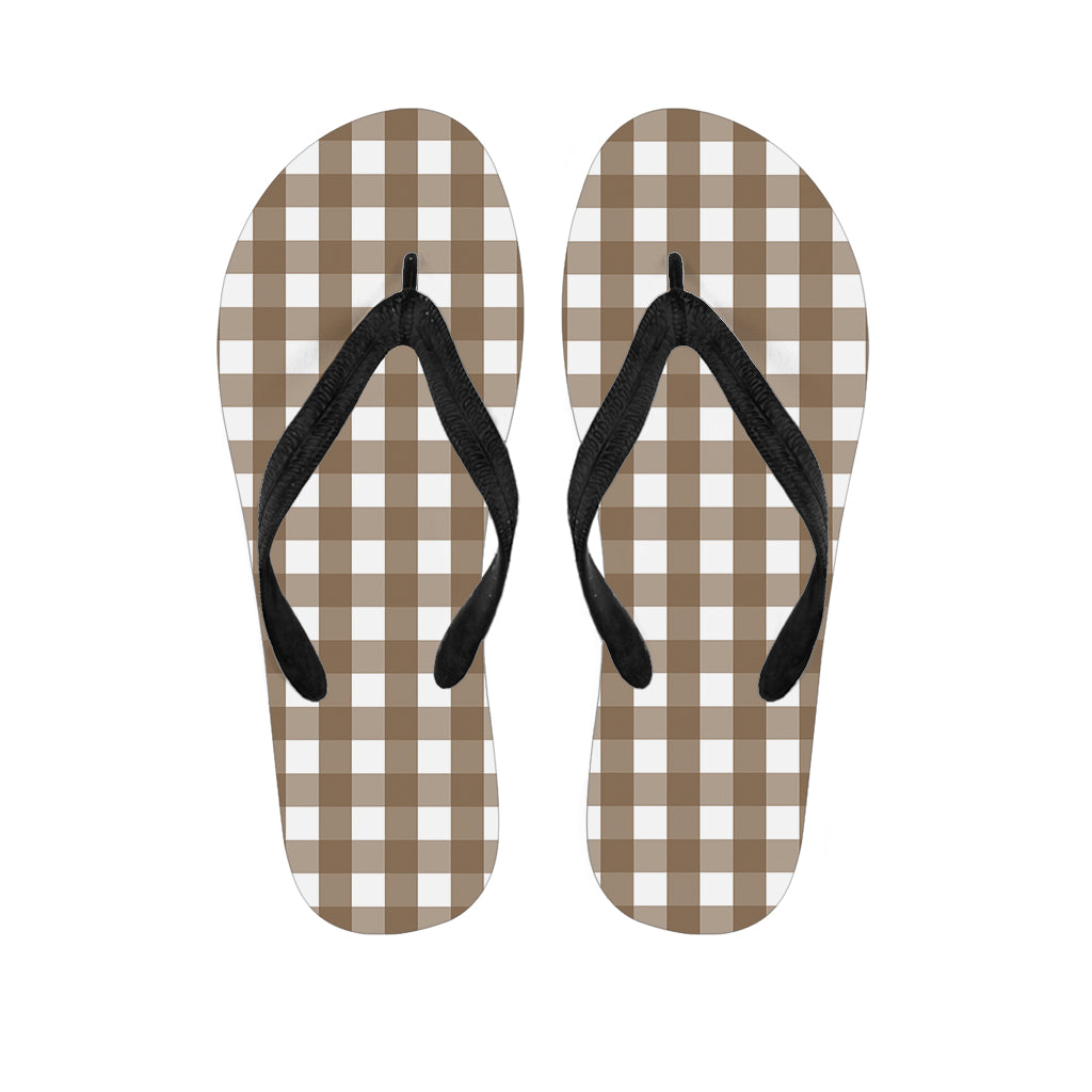 Brown And White Check Pattern Print Flip Flops