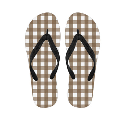 Brown And White Check Pattern Print Flip Flops