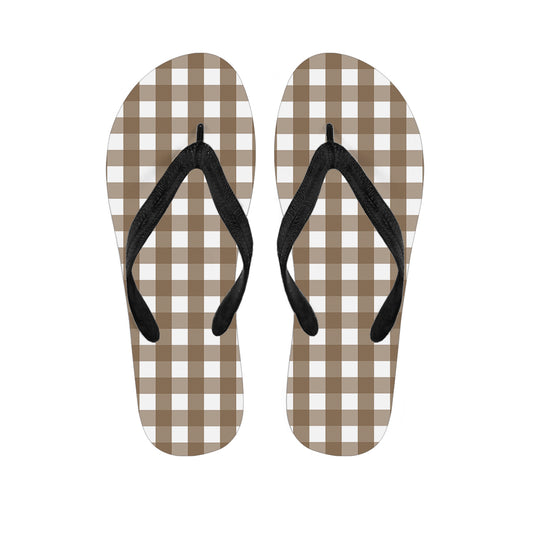 Brown And White Check Pattern Print Flip Flops