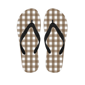 Brown And White Check Pattern Print Flip Flops