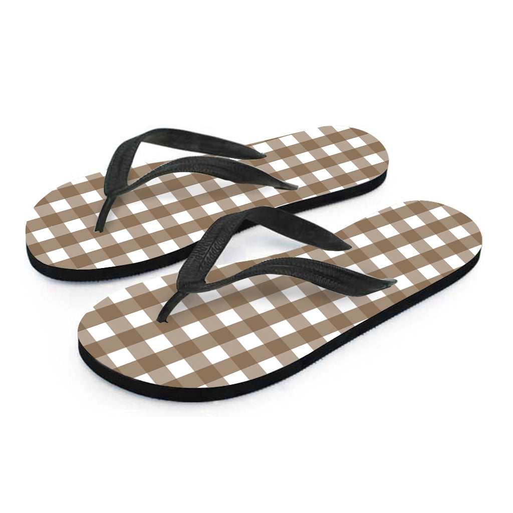 Brown And White Check Pattern Print Flip Flops