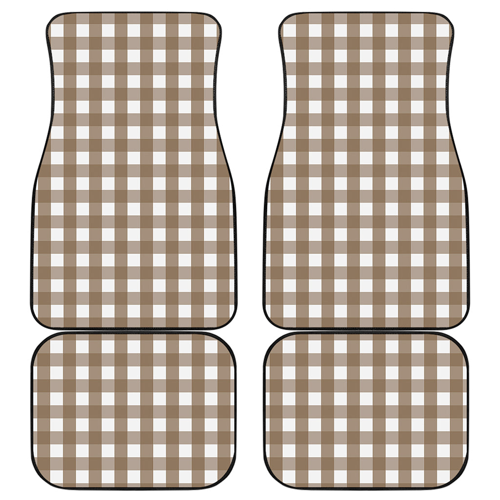 Brown And White Check Pattern Print Front and Back Car Floor Mats