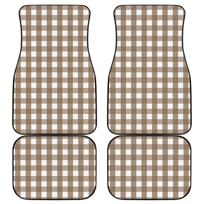 Brown And White Check Pattern Print Front and Back Car Floor Mats