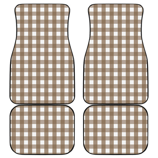 Brown And White Check Pattern Print Front and Back Car Floor Mats