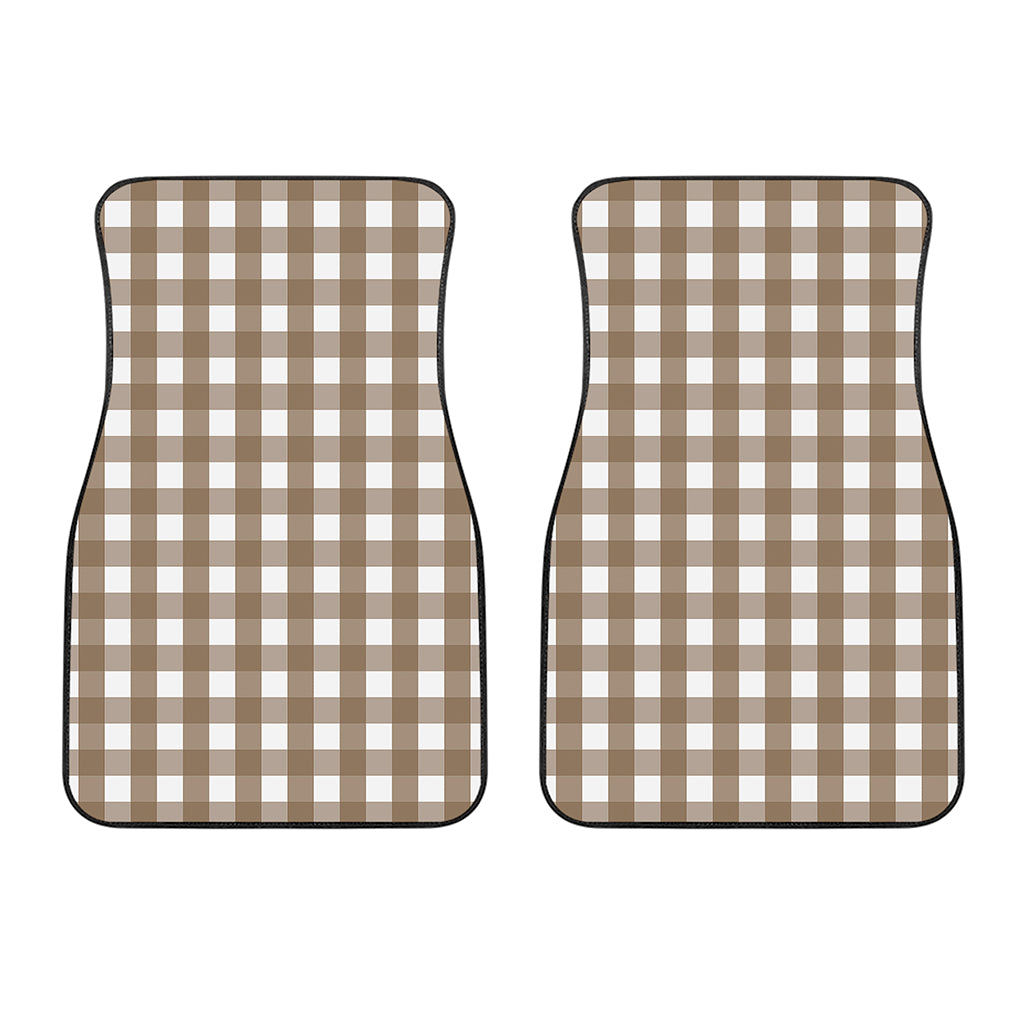 Brown And White Check Pattern Print Front Car Floor Mats