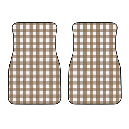 Brown And White Check Pattern Print Front Car Floor Mats