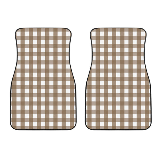 Brown And White Check Pattern Print Front Car Floor Mats
