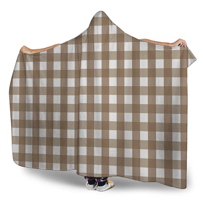 Brown And White Check Pattern Print Hooded Blanket