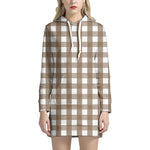 Brown And White Check Pattern Print Hoodie Dress