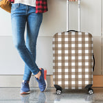 Brown And White Check Pattern Print Luggage Cover