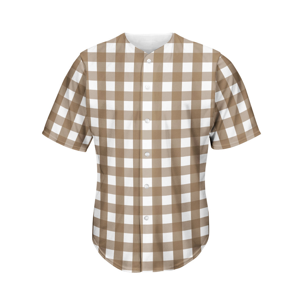 Brown And White Check Pattern Print Men's Baseball Jersey