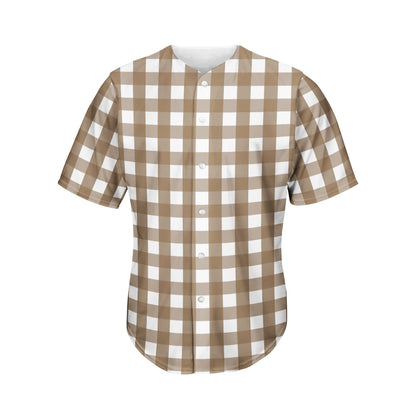 Brown And White Check Pattern Print Men's Baseball Jersey