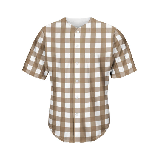 Brown And White Check Pattern Print Men's Baseball Jersey