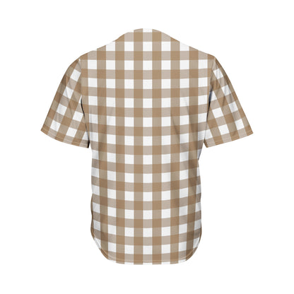 Brown And White Check Pattern Print Men's Baseball Jersey