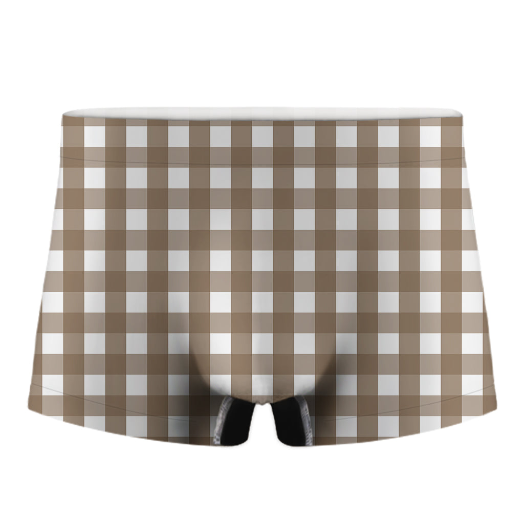 Brown And White Check Pattern Print Men's Boxer Briefs