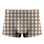 Brown And White Check Pattern Print Men's Boxer Briefs