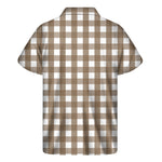 Brown And White Check Pattern Print Men's Short Sleeve Shirt