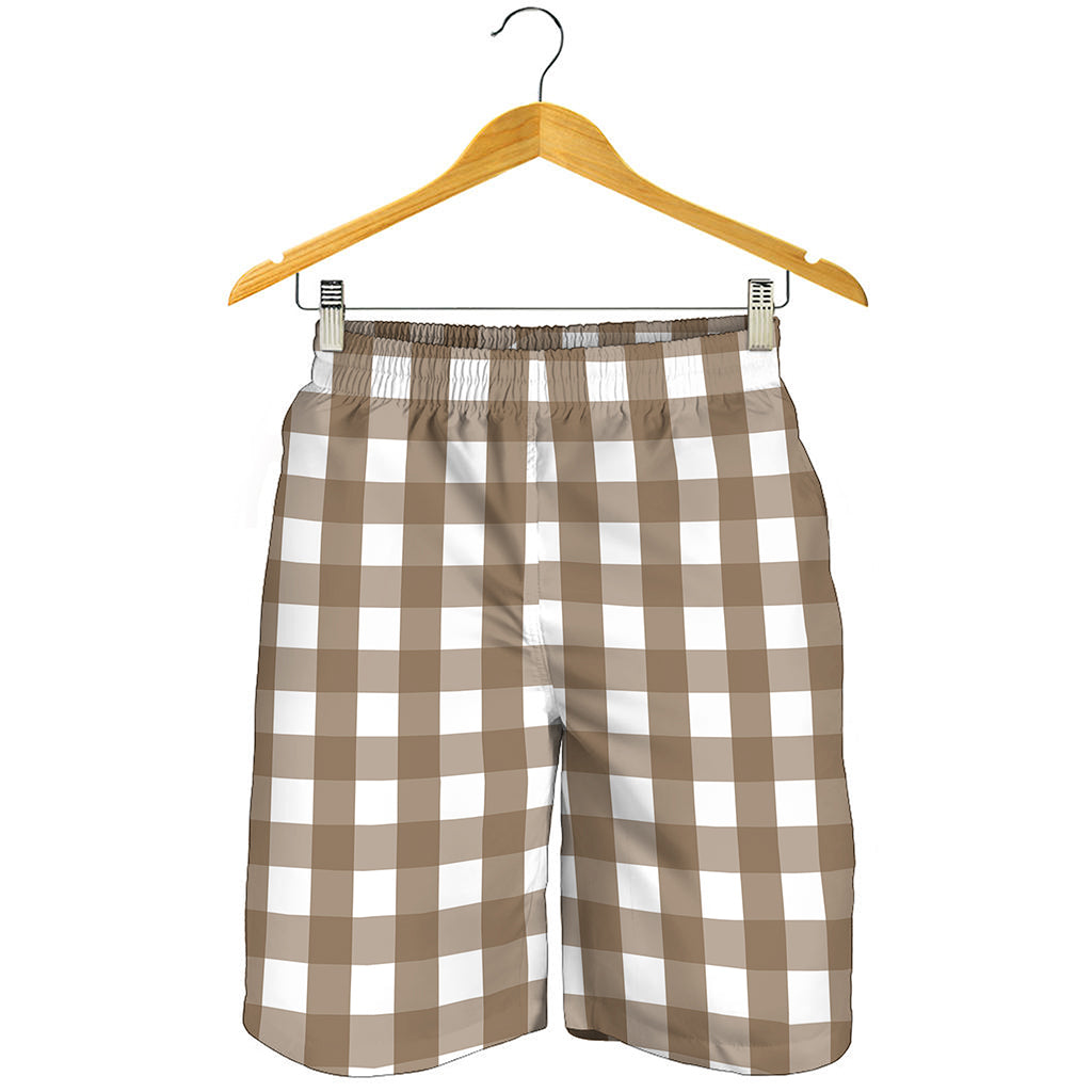 Brown And White Check Pattern Print Men's Shorts