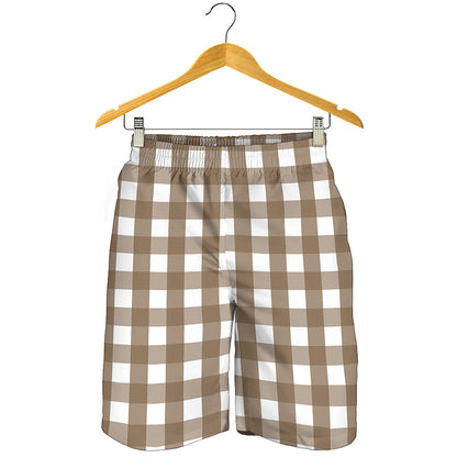 Brown And White Check Pattern Print Men's Shorts
