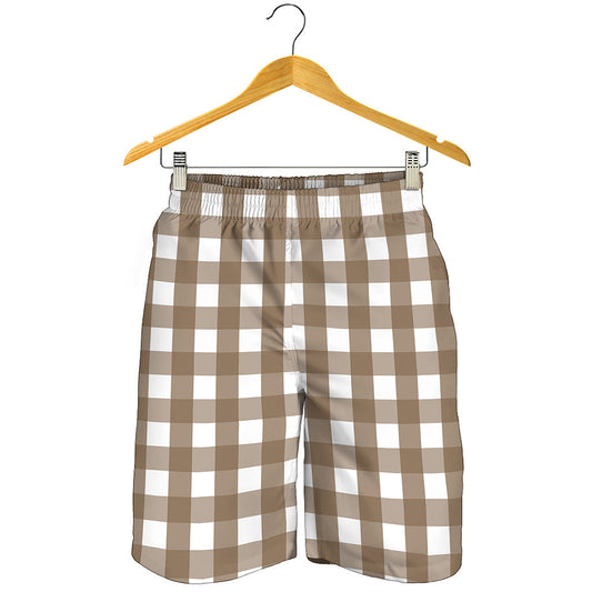 Brown And White Check Pattern Print Men's Shorts