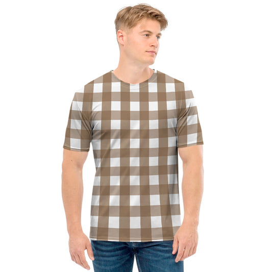 Brown And White Check Pattern Print Men's T-Shirt