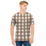 Brown And White Check Pattern Print Men's T-Shirt