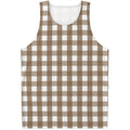 Brown And White Check Pattern Print Men's Tank Top