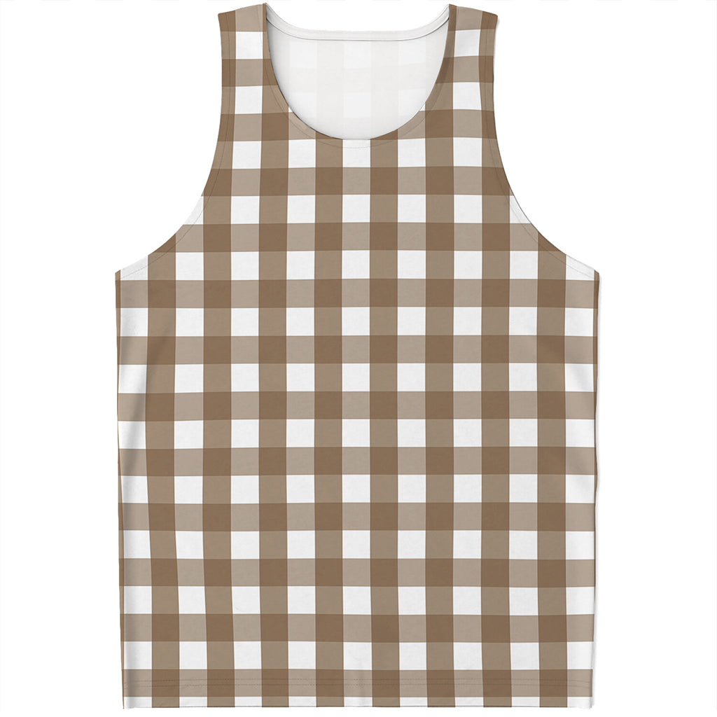 Brown And White Check Pattern Print Men's Tank Top